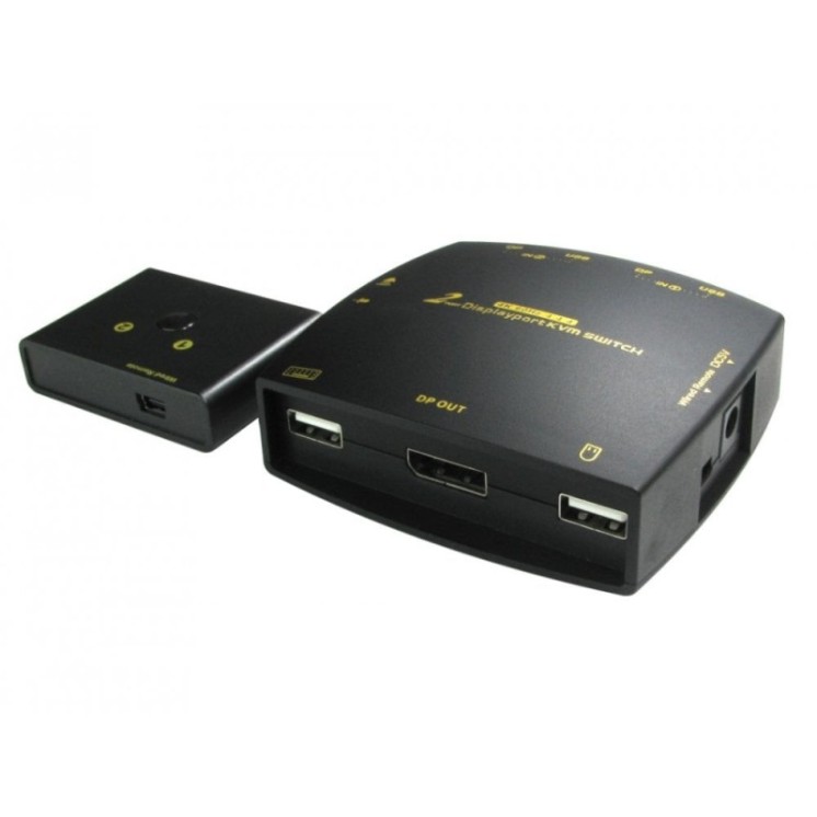 2 Port DisplayPort KVM Switch 4K@60Hz w/Cables & Remote Control