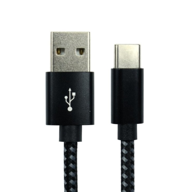 2M Black USB 2.0 A Male to Type C Braided Cable
