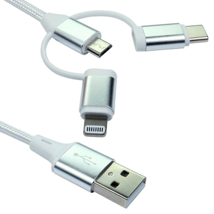 1.2m 3-in-1 USB Charging Cable - White