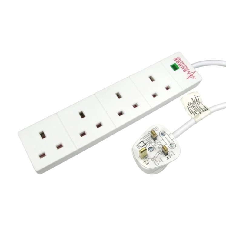 2m Surge Protected UK Power Extension - 4 Ports