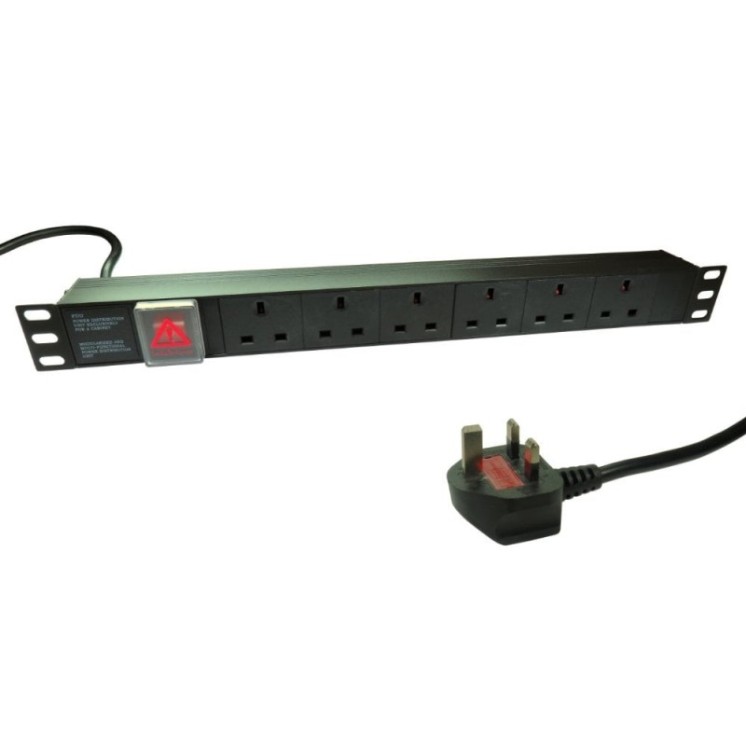 3m 6 Port Horizontal 1U PDU With UK Plug