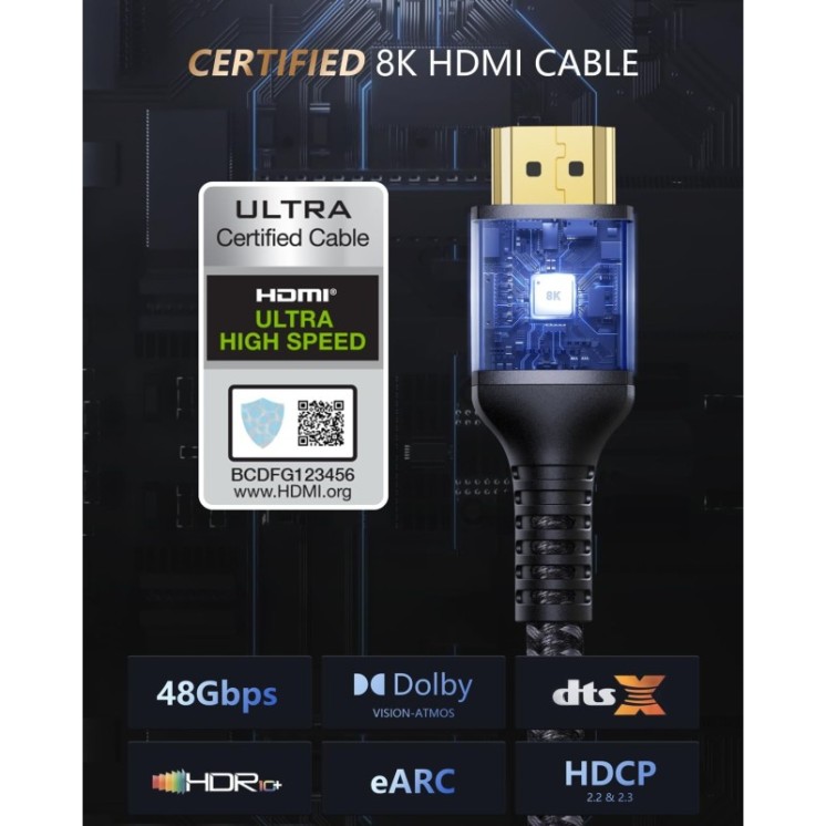 Stouchi 7.5m 8K HDMI 2.1 Cable - Ultra High Speed 48Gbps 4K 120Hz HDR