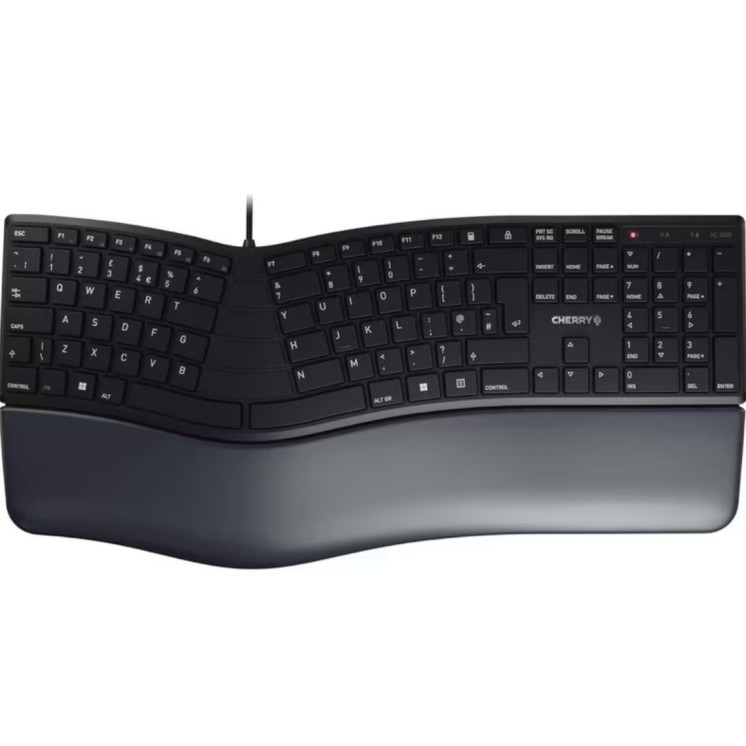 Black Ergonomic USB Keyboard (UK Layout) with Memory‑Foam Wrist Support