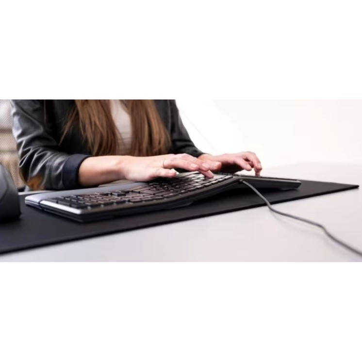 CHERRY Wired Ergonomic Keyboard UK – Curved Layout, Memory‑Foam Wrist Rest, Adjustable Tilt