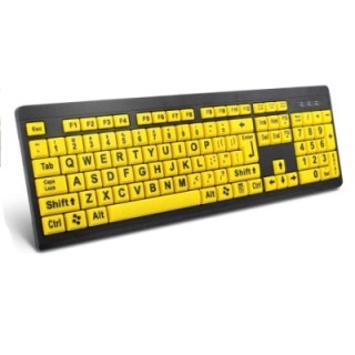 USB Large Print High‑Contrast Keyboard for Dyslexic & Low‑Vision Users – Oversized Yellow/Black Keys (US Layout)