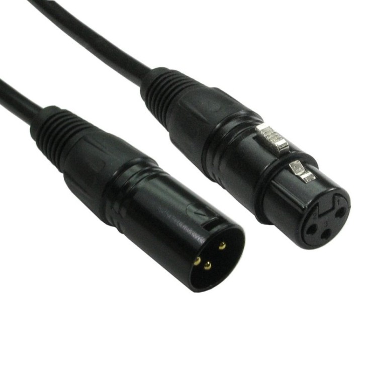 1m 3 Pin XLR Male to Female Cable - Black Connectors