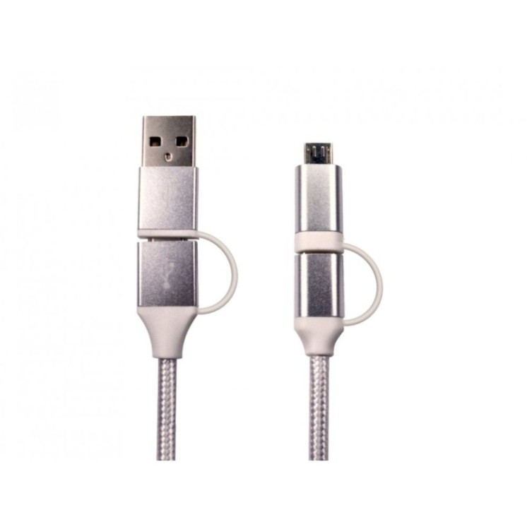 White 1.5M Type C to Type C + USB Micro Braided Cable - Aluminium Housing