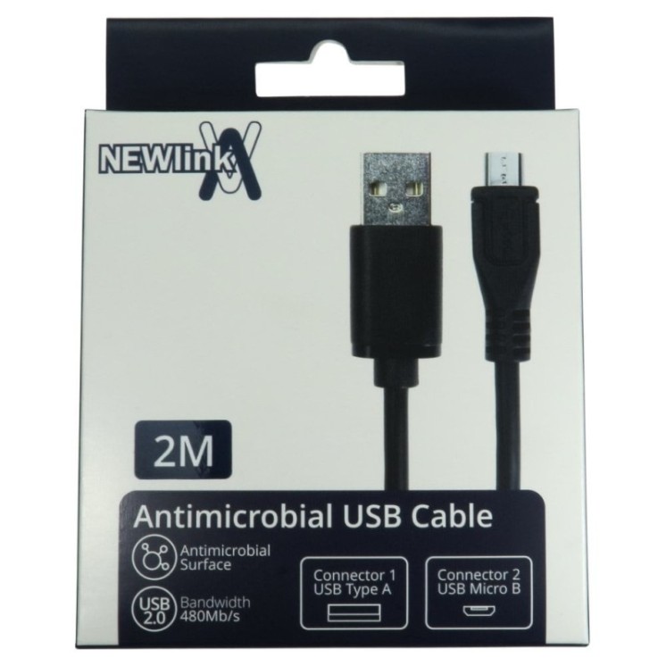 2m USB2.0 AM to MicroBM Cable - Antimicrobial