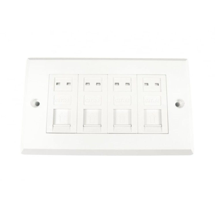 4 Port Cat5e Loaded Faceplate - Dual Gang