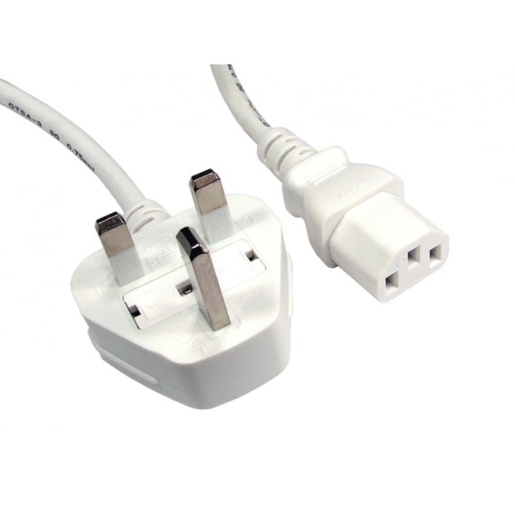 UK Plug to C13 Mains Lead - White