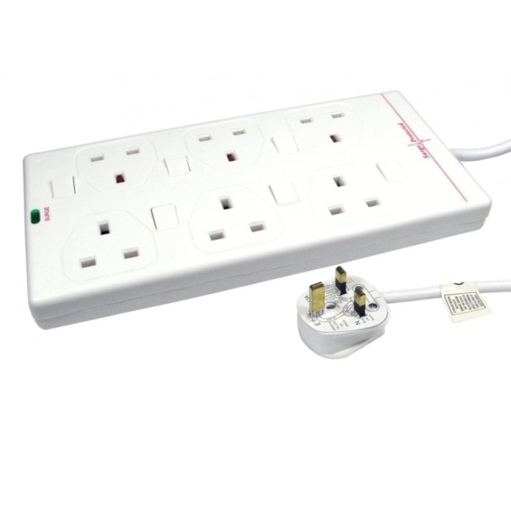 2m Individually Switched UK Power Extension - 6 Ports