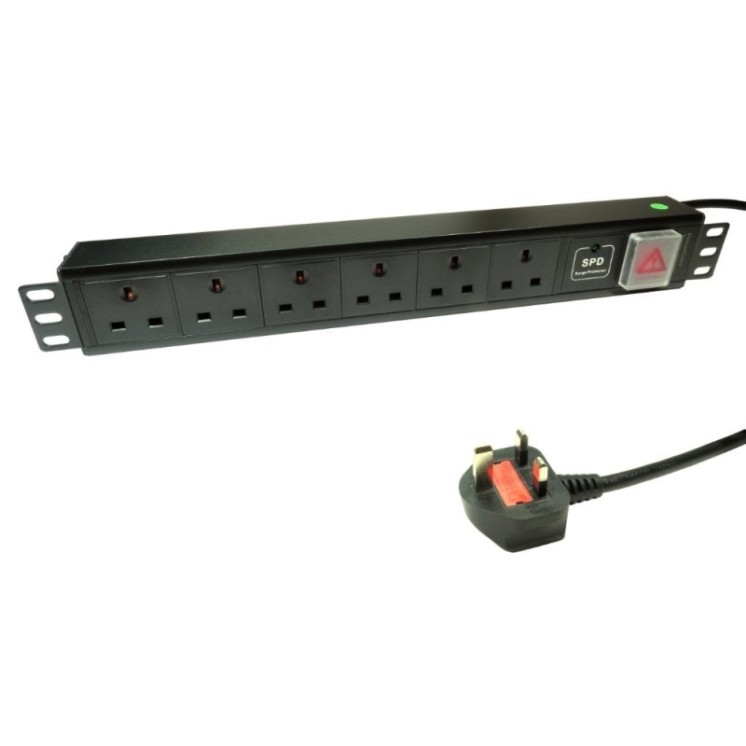 3m 6-port 1U horizontal surge protected PDU with UK plug