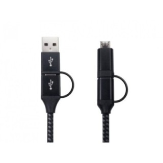 Black 1M Type C to Type C + USB Micro Braided Cable - Aluminium Housing