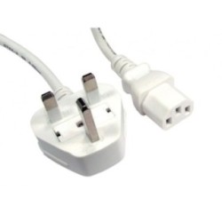 UK Plug to C13 Mains Lead - White
