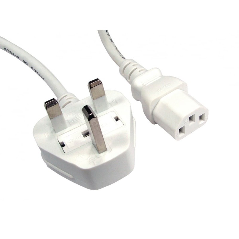 UK Plug to C13 Mains Lead - White