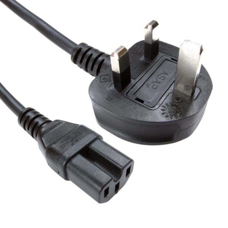 2m UK Plug to C15 Mains Lead