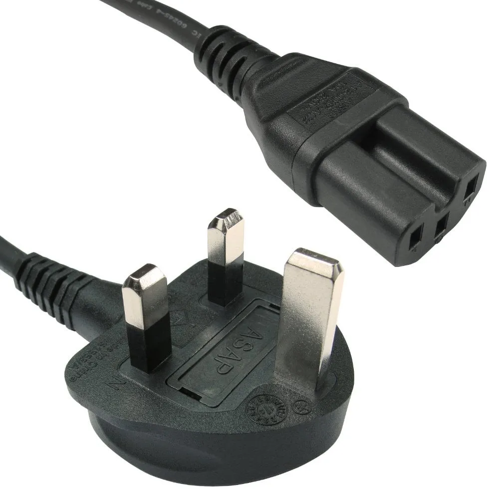 2m UK Plug to C15 Mains Lead