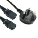 2m UK Plug to 2x C13 Mains Splitter Cable