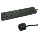 4 Port Surge Protected UK Power Extension - Black