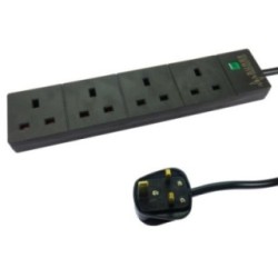 4 Port Surge Protected UK Power Extension - Black
