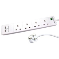 4 Gang Surge Protected UK Power Extension with USB