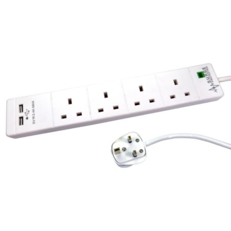 4 Gang Surge Protected UK Power Extension with USB