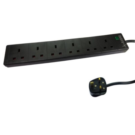 6 Port Surge Protected UK Power Extension - Black