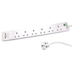 6 Gang Surge Protected UK Power Extension with USB