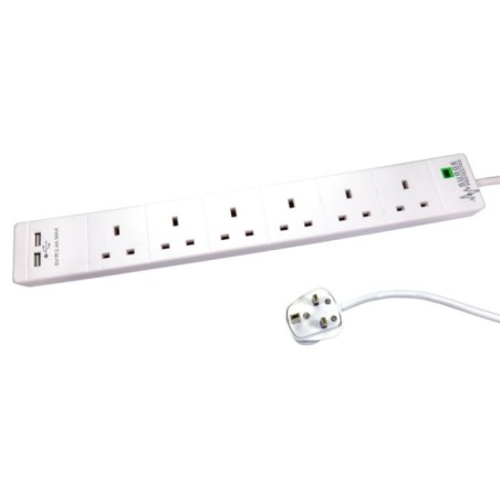 6 Gang Surge Protected UK Power Extension with USB