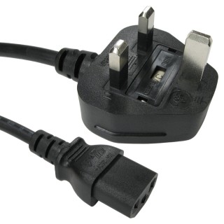 0.5m UK Plug to C13 Mains Lead - Black