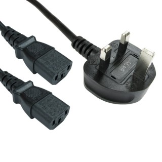 2m UK Plug to 2x C13 Mains Splitter Cable 2m UK Plug to 2x C13 Mains Splitter Cable