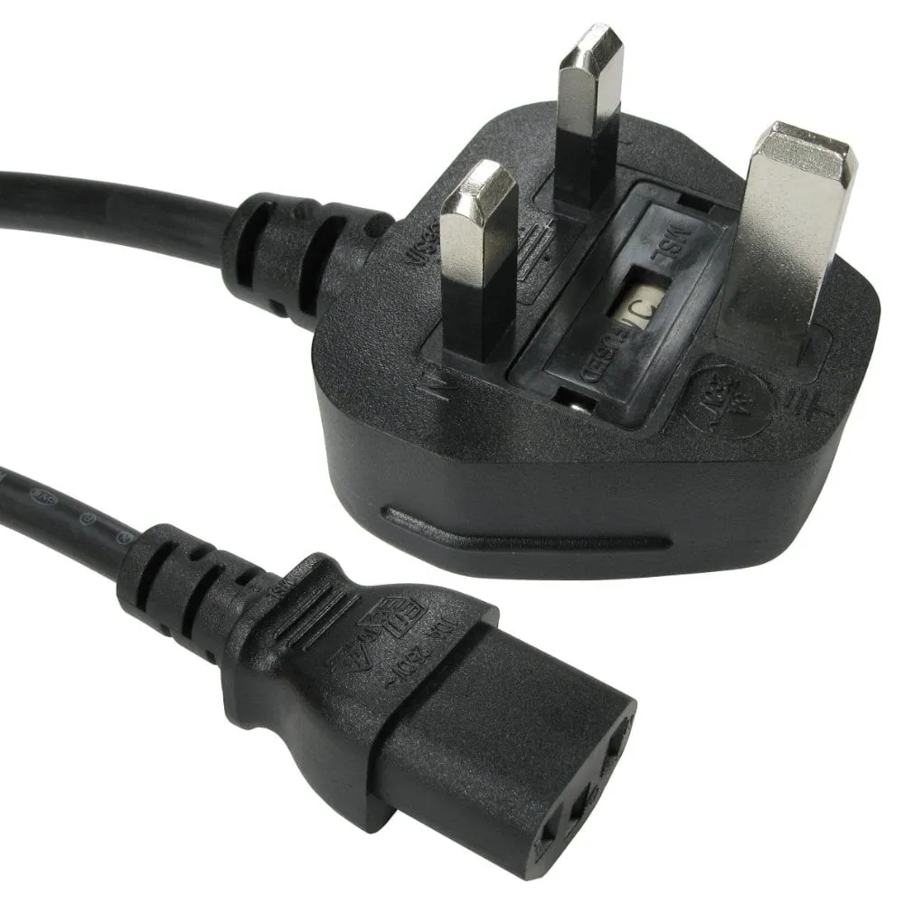 1m UK Plug to C13 Mains Lead - Black