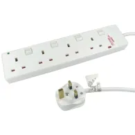 2m Individually Switched UK Power Extension - 4 Ports