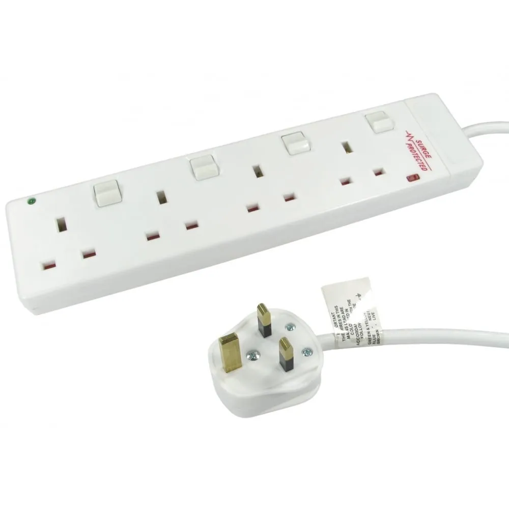 2m Individually Switched UK Power Extension - 4 Ports