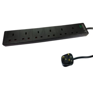 2m 6 Port Surge Protected UK Power Extension - Black