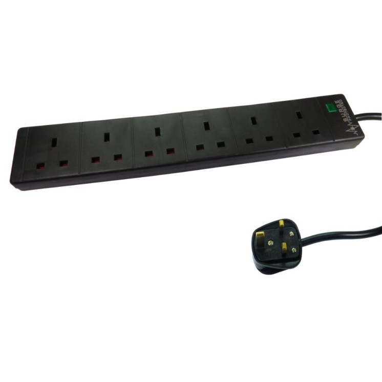 2m 6 Port Surge Protected UK Power Extension - Black