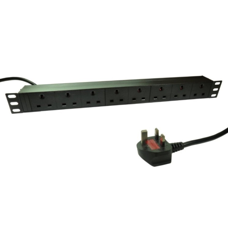 3m 8 Port Horizontal 1u PDU With UK Plug