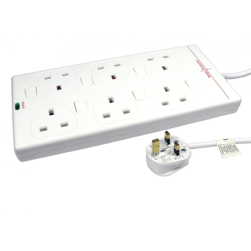 2m Individually Switched UK Power Extension - 6 Ports