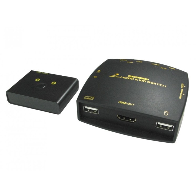 2 Port HDMI KVM Switch 4K@60Hz w/Cables & Remote Control