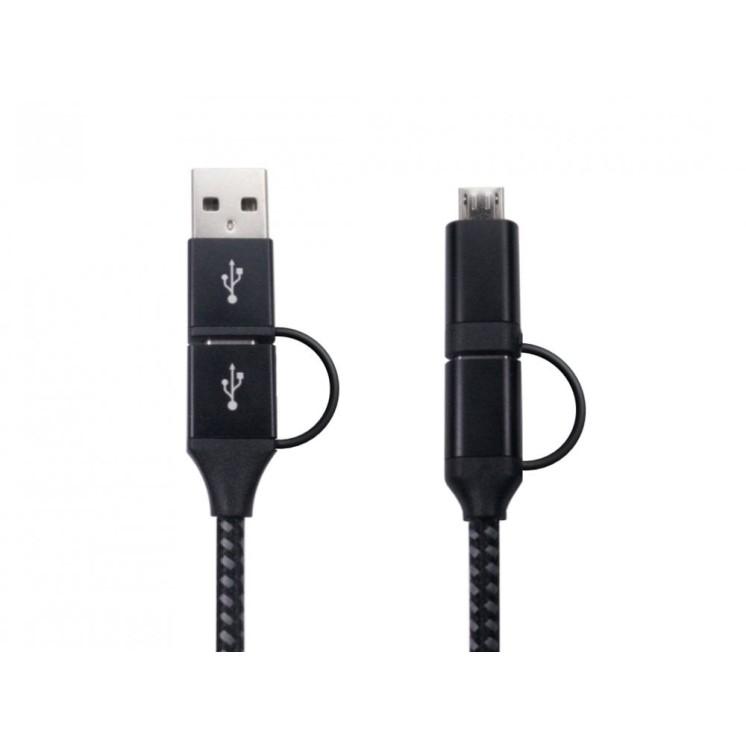 Black 1.5M Type C to Type C + USB Micro Braided Cable - Aluminium Housing