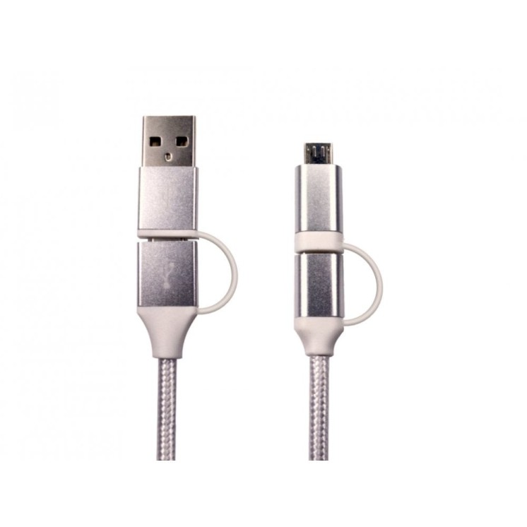 White 1M Type C to Type C + USB Micro Braided Cable - Aluminium Housing