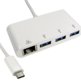 15cm Leaded USB TYPE C (M) TO 3x USB3.0 Hub With Gigabit RJ45