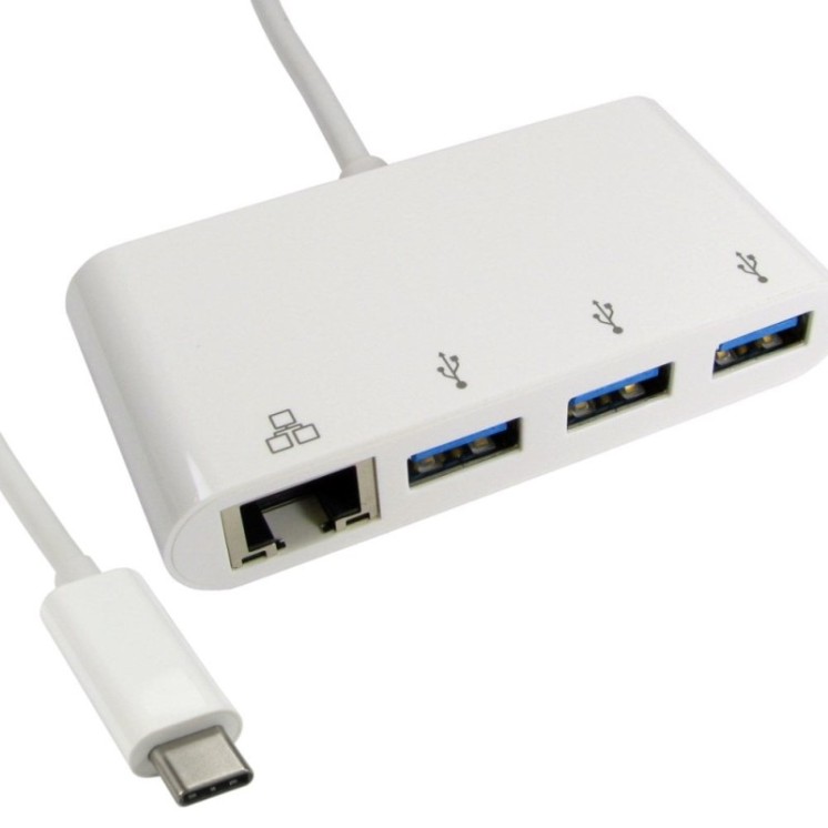 15cm Leaded USB TYPE C (M) TO 3x USB3.0 Hub With Gigabit RJ45