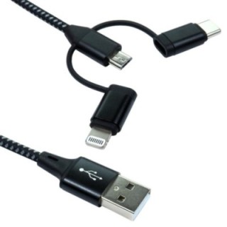 1.2m 3-in-1 USB Charging Cable - Black