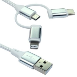 1.2m 3-in-1 USB Charging Cable - White