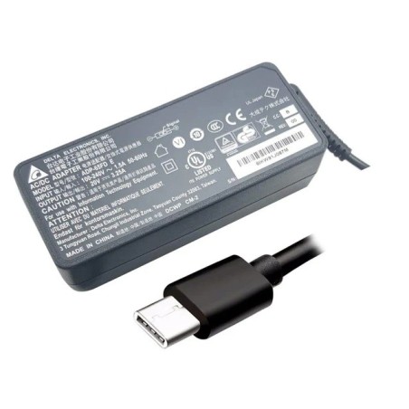 Original Delta 65W USB‑C laptop power adapter with multi‑wattage output and power cable