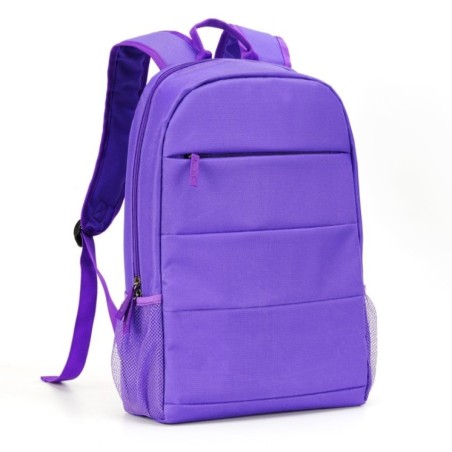 Purple laptop backpack with padded 15.6-inch laptop compartment and storage pockets