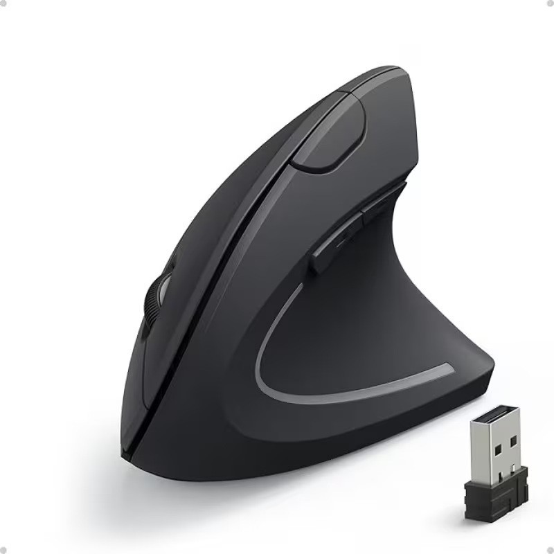 Wireless Vertical Ergonomic Optical Mouse in Black with 1600 DPI and 5 Buttons