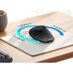 Wireless Vertical Ergonomic Optical Mouse in Black with 1600 DPI and 5 Buttons