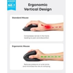 Wireless Vertical Ergonomic Optical Mouse in Black with 1600 DPI and 5 Buttons